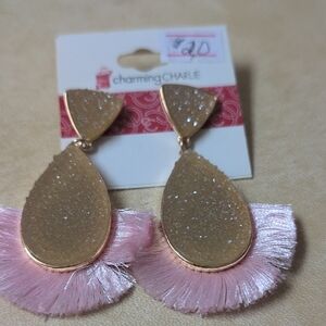 Charming Charlie Gold and Pink Statement Earrings